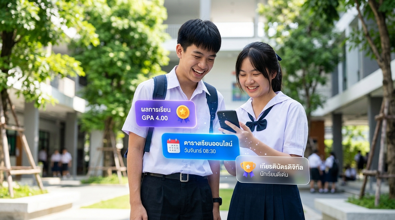 นักเรียนดูผลการเรียน GPA และตารางเรียนบนมือถือ