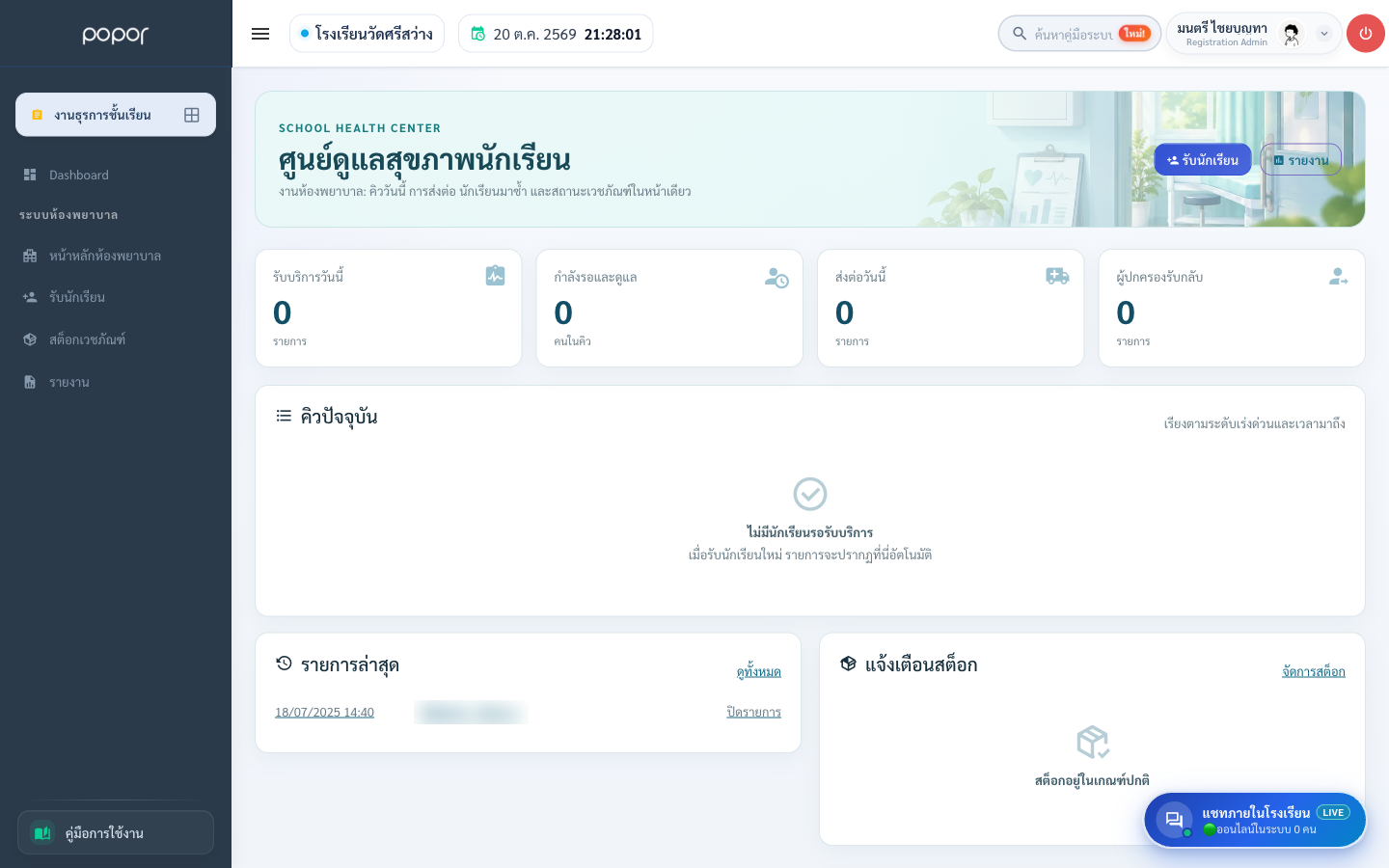 แดชบอร์ดระบบห้องพยาบาล