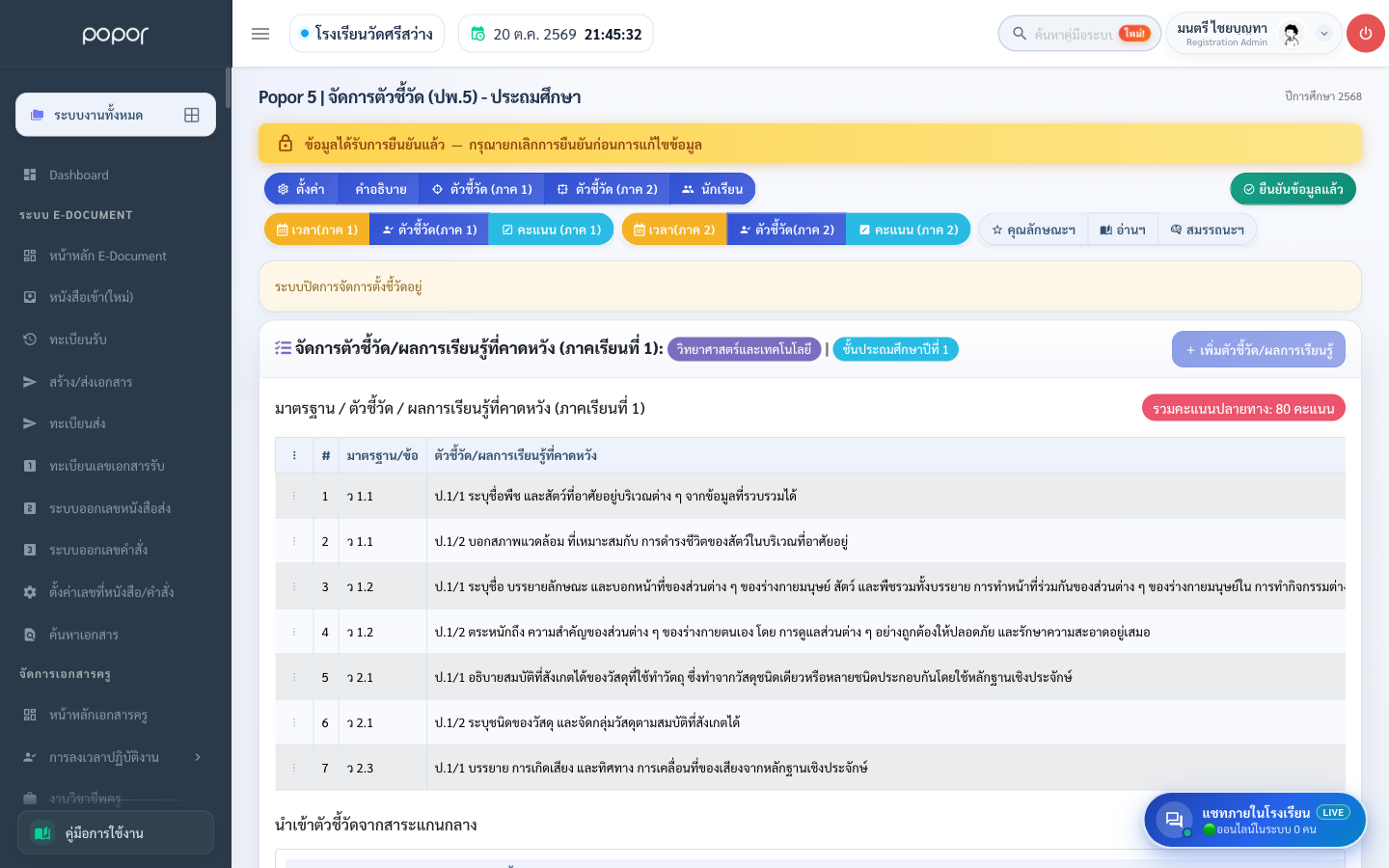 หน้าจัดการตัวชี้วัด ปพ.5